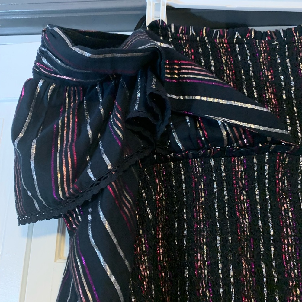 Farm Rio Lurex Stripped Glitter Mini Dress Size Small - Picture 6 of 8